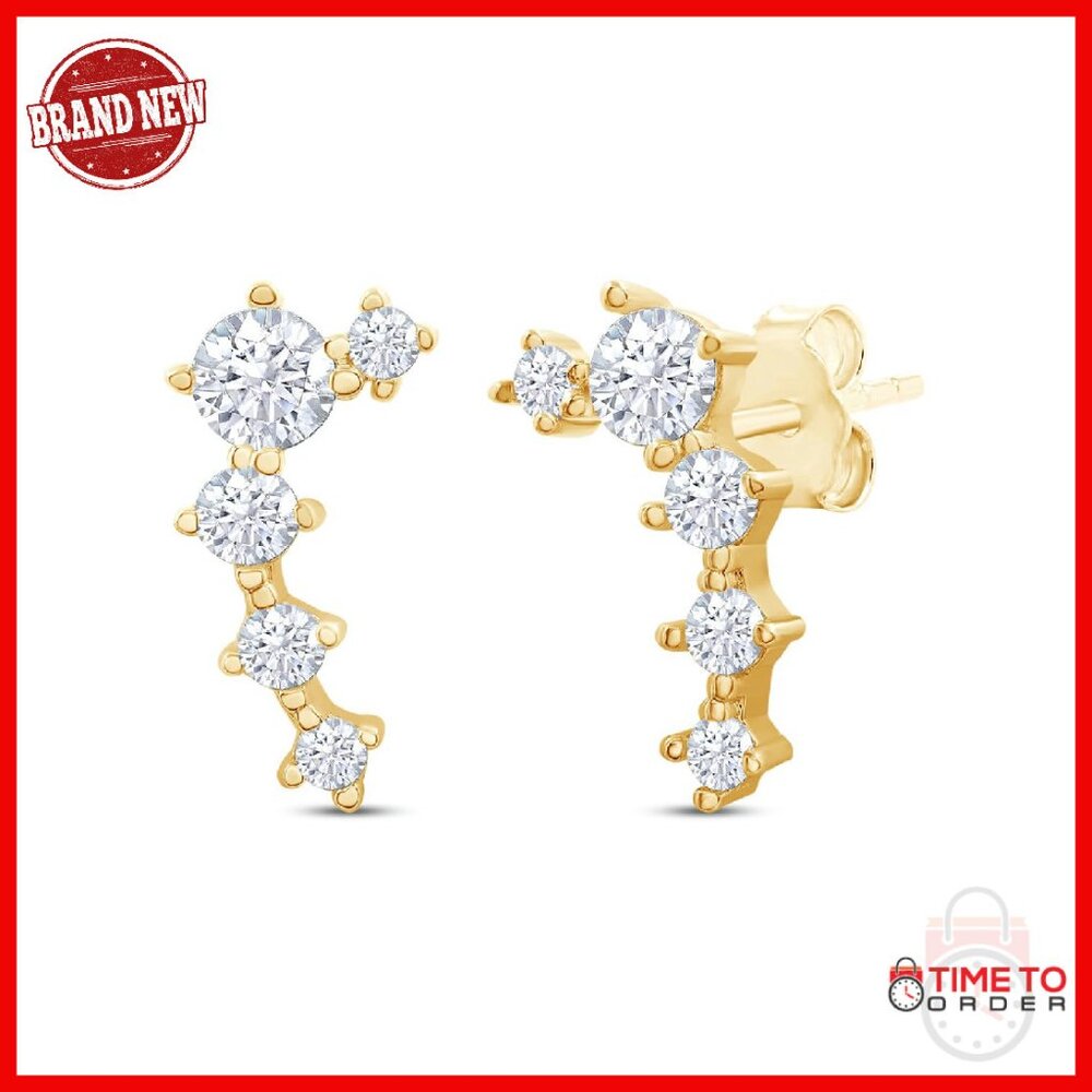 18k Gold Plated Sterling Silver Moissanite 5-Stone Climber Earrings